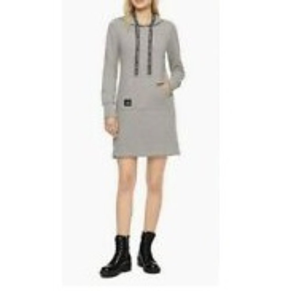NWT Calvin Klein Long Sleeve Hooded Sweatshirt Dress in Gray Sz M - Picture 10 of 10